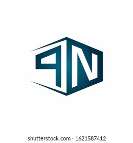 PN monogram logo with hexagon shape and negative space style ribbon design template