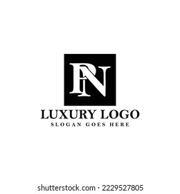 PN monogram vector logo. Serif letters logo within a square. Logo for luxury product, brand, media, event, personal, company, business, and organization