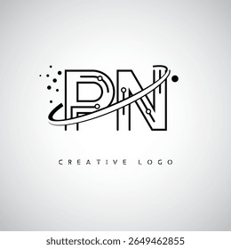 Logotipo Monograma da Órbita PN - Marca de Letra Mínima Futurista com Linha de Arte Circular, Pontos Inspirados na Tecnologia e Conceito de Movimento Espacial para Identidade de Marca Moderna