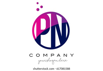 PN P N Circle Letter Logo Design with Purple Magenta Dots Bubbles Vector Illustration