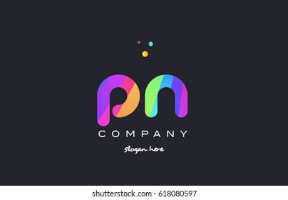 pn p n  creative rainbow green orange blue purple magenta pink artistic alphabet company letter logo design vector icon template