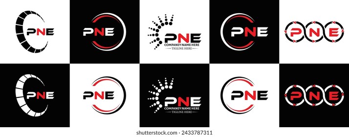PNE logo. P N E design. White PNE letter. PNE, P N E letter logo design. Initial letter PNE linked circle uppercase monogram logo.