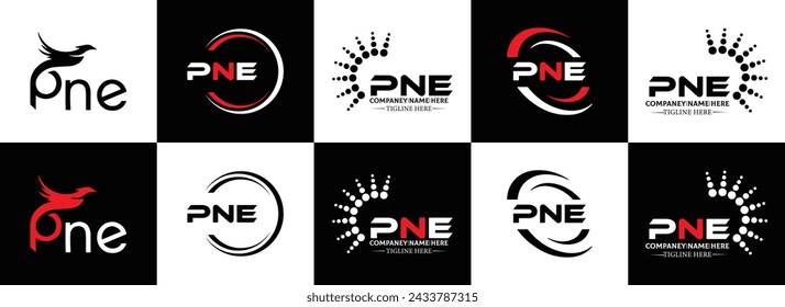 PNE logo. P N E design. White PNE letter. PNE, P N E letter logo design. Initial letter PNE linked circle uppercase monogram logo.