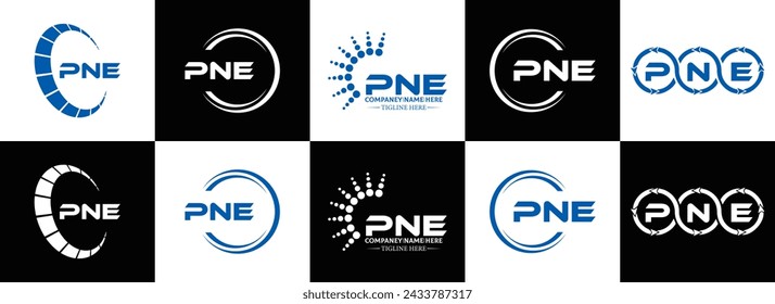 PNE logo. P N E design. White PNE letter. PNE, P N E letter logo design. Initial letter PNE linked circle uppercase monogram logo.