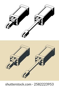Pneumatic cylinder isometric stylized illustrations