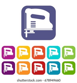 Pneumatic gun icons set vector illustration in flat style In colors red, blue, green and other