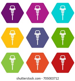 Pneumatic hammer icon set many color hexahedron isolated on white vector illustration