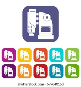 Pneumatic hammer machine icons set vector illustration in flat style In colors red, blue, green and other