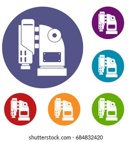 Pneumatic hammer machine icons set