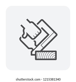 Pneumatic nailer or stapler gun vector icon. Also called nail gun, nailgun. Professional construction tool, equipment for builder or carpenter to repair, install wood, hardwood, engineered flooring.