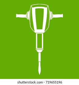 Pneumatic plugger hammer icon white isolated on green background. Vector illustration