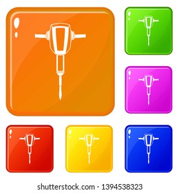 Pneumatic plugger hammer icons set collection vector 6 color isolated on white background