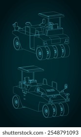 Pneumatic road roller isometric blueprints