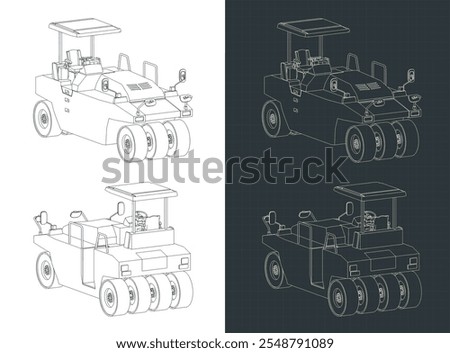 Pneumatic road roller isometric blueprints