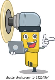 pneumatic sander with laptop  in the mascot shape