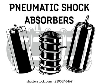 
Pneumatic shock absorber.  Black and white illustration.