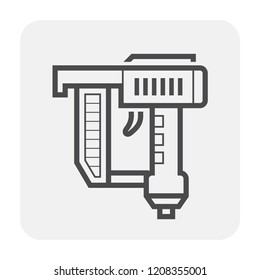 Pneumatic stapler icon. Also called staple gun or powered stapler. That is a hand held machine used to drive heavy metal staple into wood and upholstery etc. Powered by air pressure. Vector icon.
