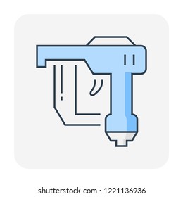 Pneumatic stapler icon. Also called staple gun or powered stapler. That is a hand held machine used to drive heavy metal staple into wood and upholstery etc. Powered by air pressure. Vector icon.