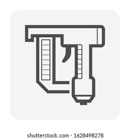 Pneumatic stapler icon. Also called staple gun or powered stapler. That is a hand held machine used to drive heavy metal staple into wood and upholstery etc. Powered by air pressure. Vector icon.