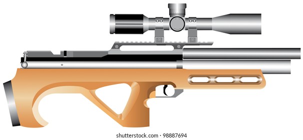Pneumatic truncated rifle with an telescopic sight. Air gun on white background.