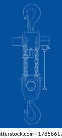 Pneumatic Wire Rope Winch concept outline. Vector rendering of 3d. Wire-frame style. The layers of visible and invisible lines are separated