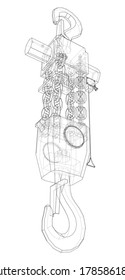 Pneumatic Wire Rope Winch concept outline. Vector rendering of 3d. Wire-frame style. The layers of visible and invisible lines are separated