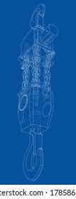 Pneumatic Wire Rope Winch concept outline. Vector rendering of 3d. Wire-frame style. The layers of visible and invisible lines are separated