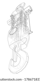 Pneumatic Wire Rope Winch concept outline. Vector rendering of 3d. Wire-frame style. The layers of visible and invisible lines are separated