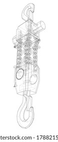 Esquema del concepto de viento de hilo neumático. Representación vectorial de 3d. Estilo de marco de cables. Las capas de líneas visibles e invisibles están separadas