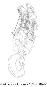 Pneumatic Wire Rope Winch concept outline. Vector rendering of 3d. Wire-frame style. The layers of visible and invisible lines are separated