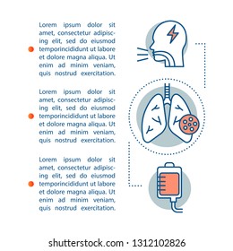 Pneumonia article page vector template. Lungs disease. Brochure, magazine, booklet design element with linear icons and text boxes. Print design. Concept illustrations with text space