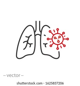 pneumonia bacterium icon, lungs affected by the virus cell, inflammation illness, infection bacteria, thin line web symbol on white background - editable stroke vector illustration eps10