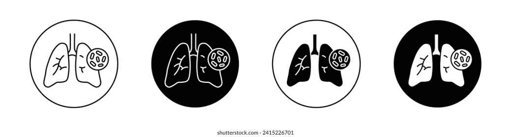 Pneumonia bacterium icon set. Pneumonia Asthma and Bacterium Inflammation vector symbol in a black filled and outlined style. Tuberculosis Lung Pulmonary Infection Sign.