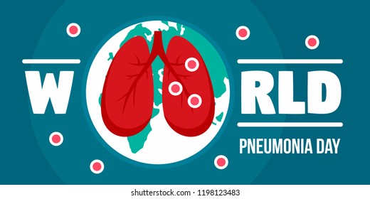 Pneumonia day banner horizontal. Flat illustration of vector pneumonia day banner horizontal for web design