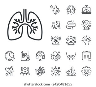 Anzeichen einer Lungenentzündung. Online-Arzt, Patient und Medizin umreißen Symbole. Lungen-Zeilensymbol. Symbol für Atemnot. Lungenzeilenzeichen. Venen, Nerven und Kosmetik-Prozedur Symbol. Hoden. Vektorgrafik