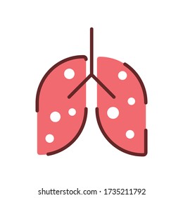 Pneumonia, human lung inflammation, coronavirus progression flat illustration. Respiratory system disease. Infected person lungs pink and brown linear icon isolated on white background