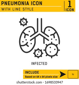 Diseño de icono de neumonía aislado en fondo blanco de la colección de coronavirus. Icono vectorial de facción con estilo de contorno. Diseño para aplicaciones móviles, diseño web, UI, UX y más. Tamaño editable. Archivo EPS