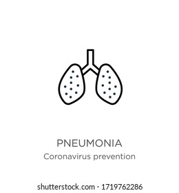 Icono de neumonía. Icono de contorno lineal delgado aislado en fondo blanco de la colección Coronavirus Prevention. Signo vectorial de línea moderna, símbolo, trazo para web y móvil