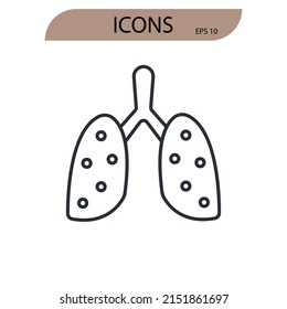 símbolo de iconos de neumonía elementos vectores para web infográfica