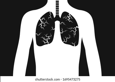 Pneumonia and lung cancer - disease and illness is damaging internal organ in human body. Health problem based on infection, virus, bacteria, tumor and carcinoma. Vector illustration.