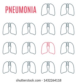 Pneumonia lung poster made in linear style on white background. Infectious disease symbol. Medical concept. Vector illustration.