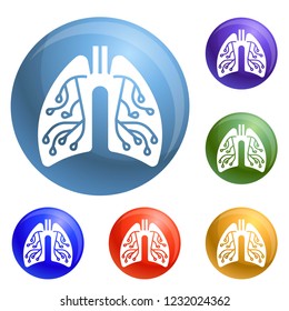 Pneumonia lungs icons set vector 6 color isolated on white background