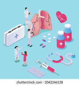 Pneumonia medical concept 3d isometric vector illustration concept for banner, website, landing page, ads, flyer
