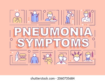 Pneumonia symptoms word concepts banner. Common infection signs. Infographics with linear icons on pink background. Isolated creative typography. Vector outline color illustration with text