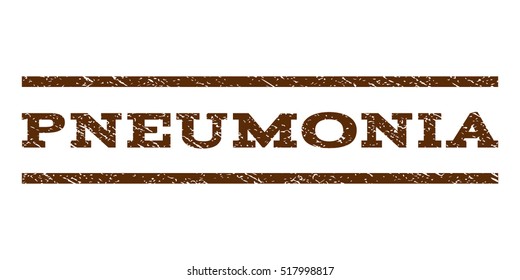 Pneumonia watermark stamp. Text caption between horizontal parallel lines with grunge design style. Rubber seal stamp with scratched texture. Vector brown color ink imprint on a white background.