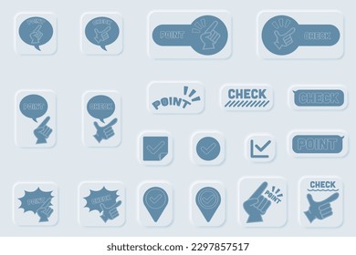Pneumorphyismus-Symbol-Set. Kallouts, Handzeichen, Scheck- und Punktsymbole. Ein Satz von Vektormaterial, das als einziger Punkt für Webseiten und Banner verwendet werden kann.