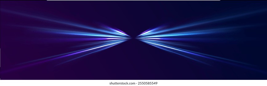 PNG Abstract Background in Futuristic Technological Style with Speed Lines and Neon Color Rays. Featuring Light Lines on a Blue Background to Illustrate Movement.