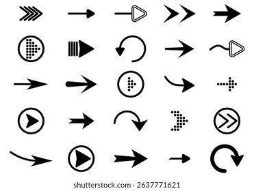 PNG arrow icon with black direction symbol and digital pointer for web application or interface buttons in vector set including sketch design and abstract motion element