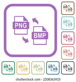PNG BMP file conversion simple icons in color rounded square frames on white background