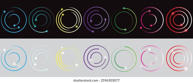 PNG Circle with Neon Lines, Glowing Ring, Radiant Twirl Smooth Curves.
